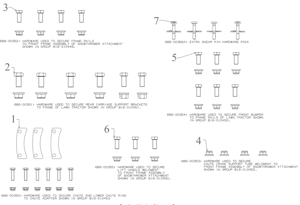 Hardware Pack Diagram and Parts List for 19A40024OEM (42Inch-3x)(2016 -2022) Cub Cadet Snow Blower